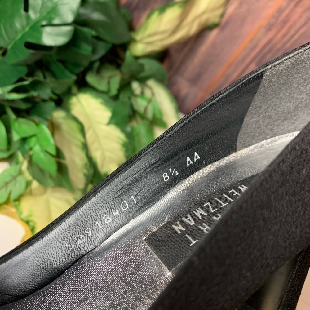 Stuart Weitzman Black Fabric Square Toe Heels - image 4